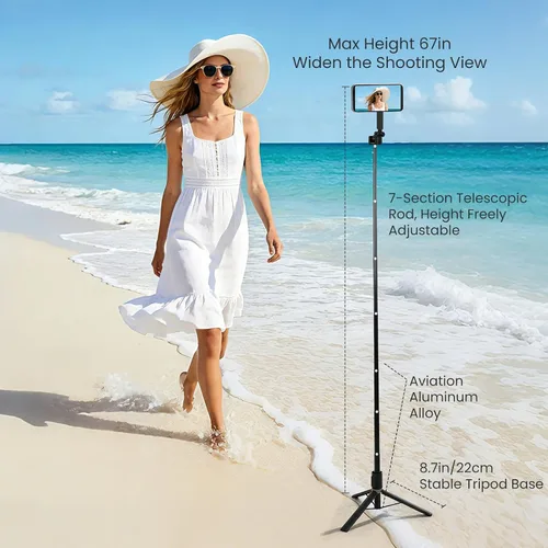 Miniatura 2 de Trípode magnético de 67 pulgadas para MagSafe, trípode alto para selfie stick con control remoto, cabeza inclinable grande, trípode de viaje