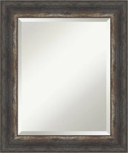 Amanti Art Brown Wall Mirror 25x21 Bark Rustic Char Rectangle Bathroom Mirror for Wall Decor Living Room, Small Rustic Farmhouse Frame, Hangs