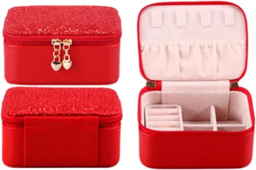 Miniatura 8 de AILONMEI Pequeña caja organizadora de joyas para mujeres, minicajas de joyería de cuero portátiles, almacenamiento de aretes, anillos de viaje