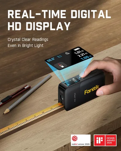 Miniatura 3 de Fanttik A10 Apex - Cinta métrica láser digital 3 en 1 con pantalla a color HD, medición láser recargable de 165 pies y láser de línea cruzada verde