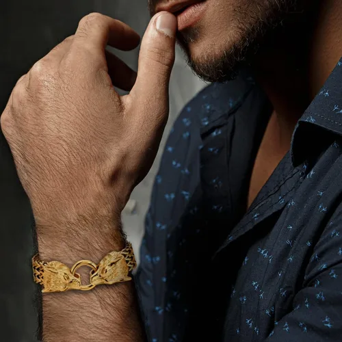 Miniatura 2 de COOLSTEELANDBEYOND Biker - Pulsera de acero inoxidable para hombre con cabeza de lobo con cierre de anillo de resorte