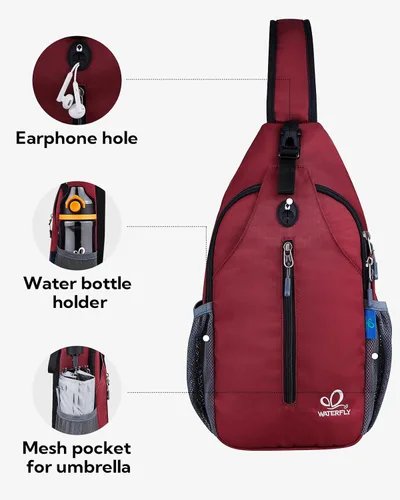 Miniatura 96 de WATERFLY Bolsa pequeña de senderismo: mochila cruzada para el pecho, mochila para hombres y mujeres con correa de hombro agradable a la piel
