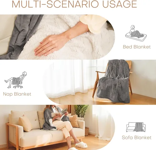 Miniatura 3 de Manta térmica eléctrica tipo throw tamaño 50"x60" - Tela de franela y sherpa de doble cara, 6 ajustes de calor y 3 horas de apagado automático