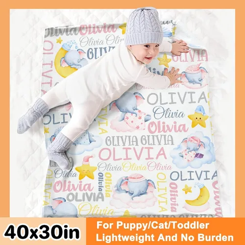 Miniatura 3 de Manta personalizada con nombre de bebé, regalo para bebés y niñas, manta de franela suave para recién nacidos, cómoda y acogedora manta de forro