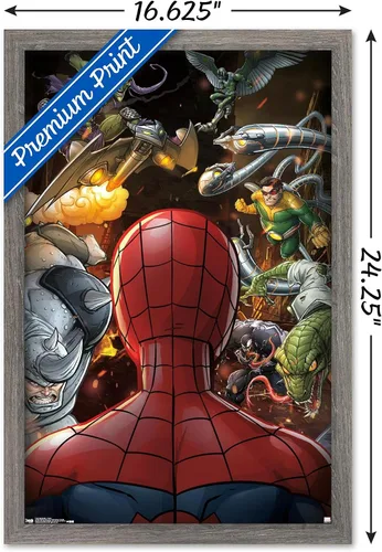 Miniatura 3 de Trends International Marvel Comics - Póster de pared de Spider-Man - Villains, 14.725 x 22.375 pulgadas, versión enmarcada de madera de granero