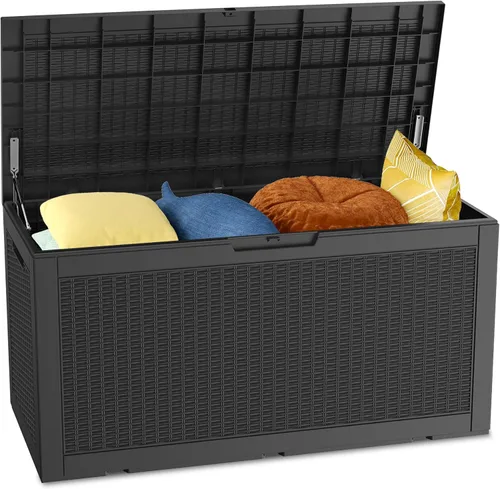 Miniatura 22 de Caja de almacenamiento para exteriores de 35 galones, caja de resina impermeable y con cierre para terraza, grande, contenedor de almacenamiento