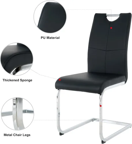 Miniatura 7 de Juego de 2 sillas de comedor, modernas sillas de cocina con respaldo alto con patas de metal y asiento acolchado de piel sintética, sillas de Negro