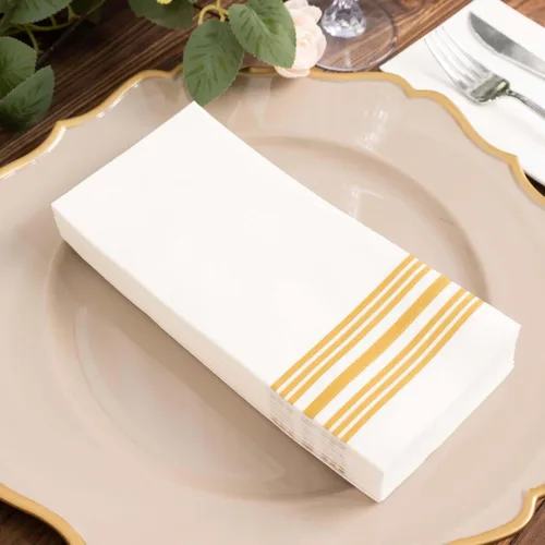 Miniatura 10 de Efavormart - Paquete de 20 servilletas desechables de papel de lino suave de papel de lino Airlaid de lámina dorada, color blanco Oro