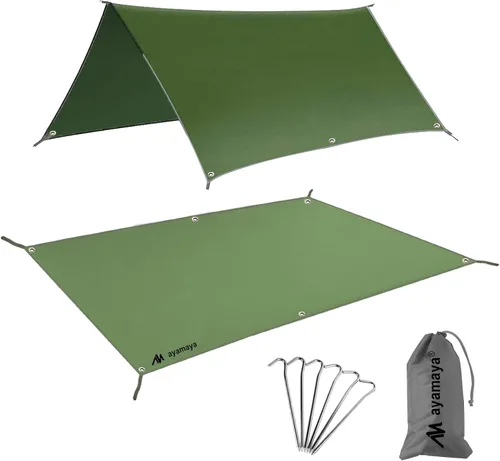 AYAMAYA Tent Footprint, PU 3000 Waterproof Tent Ground Cloth Large Size for 2-8 Person Family Camping Tents Ground Sheet Mat with 6 Tent Stakes for