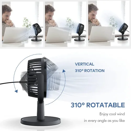 Miniatura 2 de Mini ventilador de escritorio, ventilador de escritorio alimentado por USB con 4 velocidades, pequeño pero potente, flujo de aire fuerte, trabajo