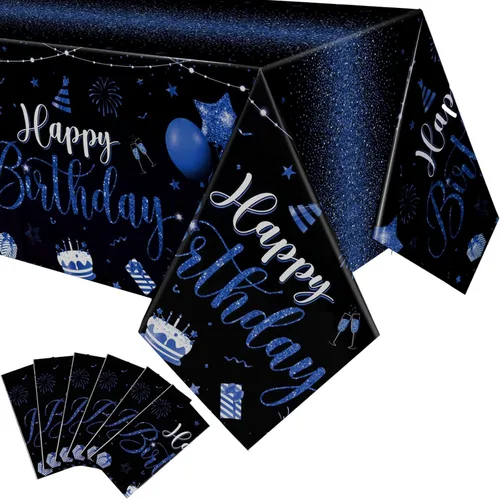 Miniatura 17 de Tudomro 3 piezas de manteles de feliz cumpleaños, manteles de plástico para decoración de fiesta de cumpleaños, paños rectangulares para baby Negro