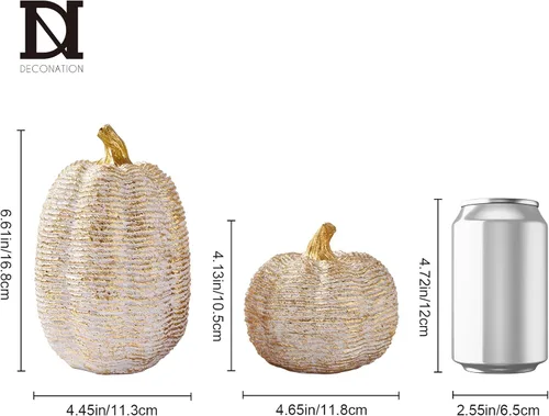 Miniatura 3 de DN DECONATION - Centros de mesa de decoración de calabaza de otoño, 2 piezas, oro blanco Artificial Pumpkins Figurines for Autumn Thanksgiving
