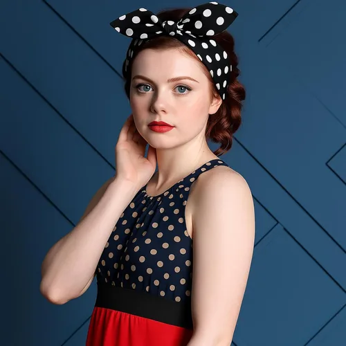 Miniatura 7 de Hicarer Diadema de lunares negros con lazo, bandana vintage con alambre, accesorios para el cabello retro de los años 50, diadema con alambre