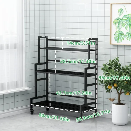 Miniatura 3 de Soporte para plantas de interior, estante de metal de 3 niveles para exterior, con ruedas para múltiples plantas, soporte escalonado para macetas