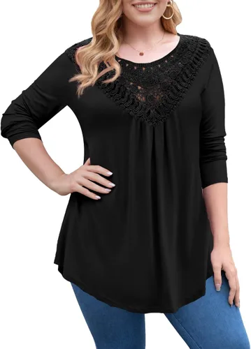 Miniatura 2 de a.Jesdani - Blusas plisadas con encaje de manga corta para mujer, talla extragrande estilo túnica, para verano, tallas M - 4XL