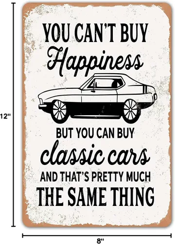 Miniatura 6 de HomDeo No Puedes Comprar la Felicidad Pero Puedes Comprar un Letrero de Metal Clásico de Coches de Garajes para Bar Cueva de Hombre Decoración