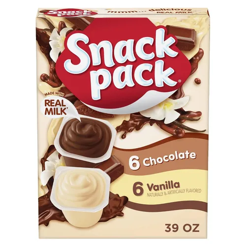 Snack Pack Paquete familiar de tazas de pudín con sabor a chocolate y vainilla, 12 tazas de pudín