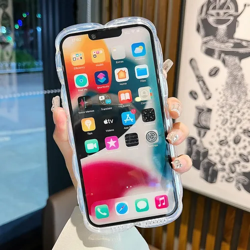 Miniatura 5 de Qokey Funda para iPhone XR de 6.1 pulgadas, lindo láser gradual Bling Love Heart Glitter Clear+Translucent Card Soft Wave Frame Anticaída 3D gruesa