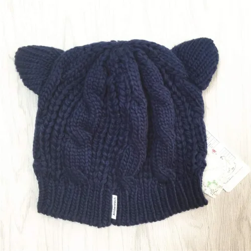 Miniatura 3 de Amberetech - Gorro tejido en crochet con orejas de gatito, para mujer, M, Azul Oscuro