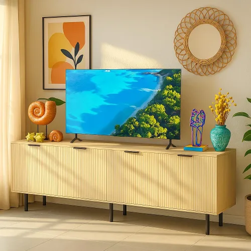 Miniatura 11 de Soporte de TV negro para televisores de hasta 80 pulgadas, consola de TV moderna de mediados de siglo, soportes de TV para sala de estar