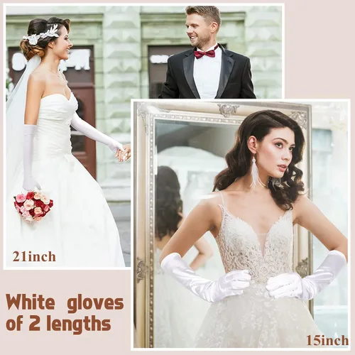 Miniatura 7 de Guantes blancos largos de los años 20 para mujer, guantes de noche de ópera, guantes de satén, guantes de novia para mujeres, bodas