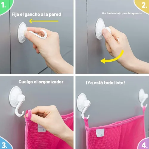 Miniatura 7 de 2 x Organizador de juguetes de baño con malla + 8 ganchos ultra resistentes – El soporte perfecto para juguetes en la bañera, el baño o la ducha