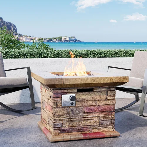 Miniatura 12 de SUNBURY Hoguera de Propano al Aire Libre, Hoguera de Gas para Patio Exterior, Mesa de Fuego al Aire Libre de Piedra, Columna de Fuego 40,000 BTU
