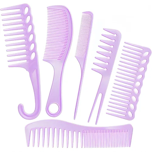 Juego de 6 peines profesionales para el cabello para mujeres y hombres, cola de rata, peines de dientes anchos y finos para cabello rizado,