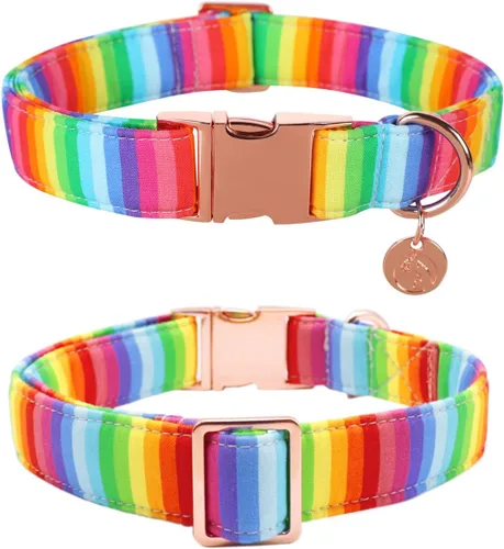 Miniatura 2 de DOGWONG Collar de perro arcoíris con bonito lazo para el Mes del Orgullo LGBT - Collar ajustable y cómodo para perros grandes, medianos y pequeños