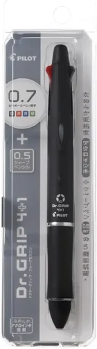 Pilot Dr. Grip 4+1, Pluma Múltiple de 4 Colores de 0,7 mm y Lápiz Mecánico de 0,5 mm - Cuerpo Negro (BKHDF1SFN-B)