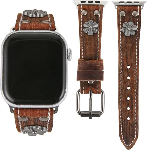 Miniatura 8 de AsAlways Compatible con correas de Apple Watch de 38/40/41/42/44/45/46/1.929 in, correas ajustables de cuero genuino resistentes para reloj