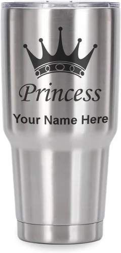 Miniatura 41 de LaserGram Vaso aislado al vacío de 20 onzas, corona de princesa, grabado personalizado incluido (negro)