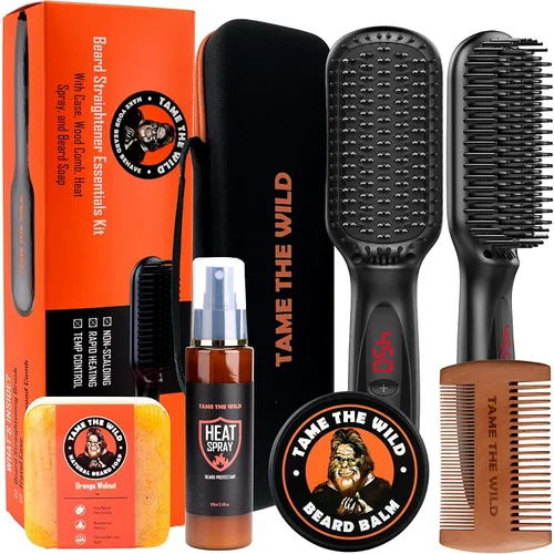 Miniatura 8 de TAME THE WILD MAKE YOUR BEARD BEHAVE Kit de alisador de barba para hombre, incluye cepillo portátil para barba, jabón para barba, peine de madera