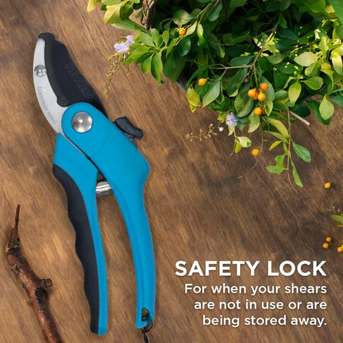 Miniatura 6 de Nevlers Tijeras de podar de yunque azul de 8 pulgadas resistentes Podadoras de mano para jardinería con cuchillas de acero, bloqueo de seguridad
