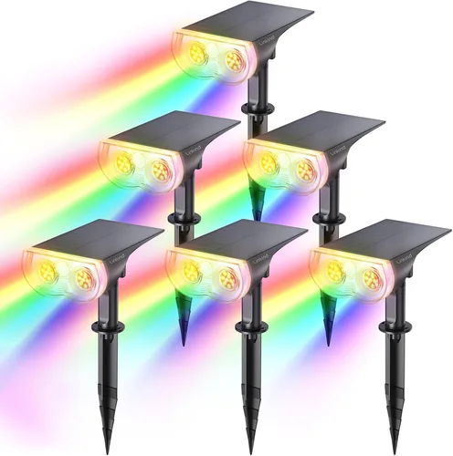 Miniatura 16 de Linkind - Paquete de 2 focos solares para el atardecer hasta el amanecer, luces solares para jardín con 16 LEDs, de luz blanca cálida de 3000 K