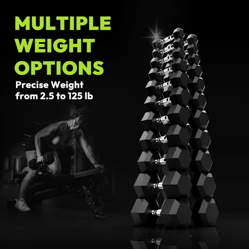 Miniatura 4 de HANDBODE Juego de mancuernas hexagonales de 45 a 640 libras, mancuernas de ejercicio y fitness con revestimiento de goma para gimnasio en casa