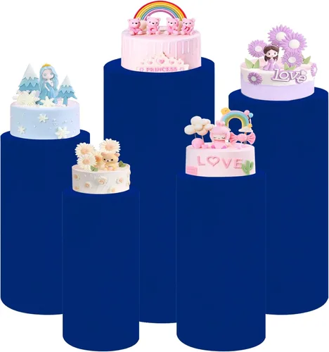 Miniatura 8 de Fivenl Juego de 5 fundas de soporte cilíndrico de elastano para pedestal, fundas elásticas para zócalo, mesa de postre, cubierta de pilares