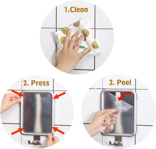 Miniatura 5 de Espejo de ducha sin niebla para afeitar, rectangular con 4 ventosas, espejo de ducha sin niebla con soporte para maquinilla de afeitar, a prueba