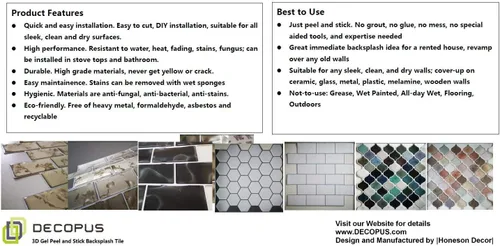 Miniatura 7 de Azulejos de metro para despegar y pegar (azulejos de mármol sintéticos) para cocina, baño, autocaravana, acentos de pared, vinilo adhesivo, azulejos