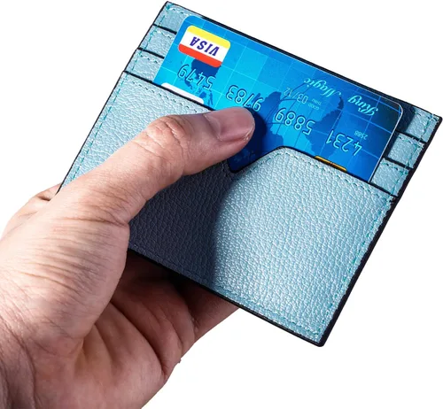 Miniatura 3 de DONWORD RFID Slim Leather Card Case Cartera Minimalista Titular de la tarjeta de crédito Clip de dinero (azul), Azul, Minimalista