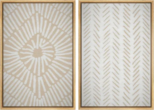 Miniatura 132 de SIGNWIN Lienzo enmarcado para pared, juego de arte de collage de ondas en espiral de mediados de siglo, formas abstractas, acogedor, neutro