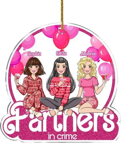 Gossby Adorno de Navidad acrílico personalizado para parejas en el crimen, Navidad personalizada para 3 mujeres con diseño, nombre, recuerdo de 36