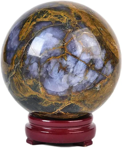 Miniatura 108 de JIC Gem Esfera de cristal de cuarzo Pietersite, bola de cristal decorativa azules y marrones dorados para meditación, decoraciones de mesa