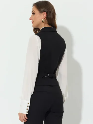 Miniatura 4 de Allegra K Chaleco de mujer con cuello de solapa y espalda cruzada