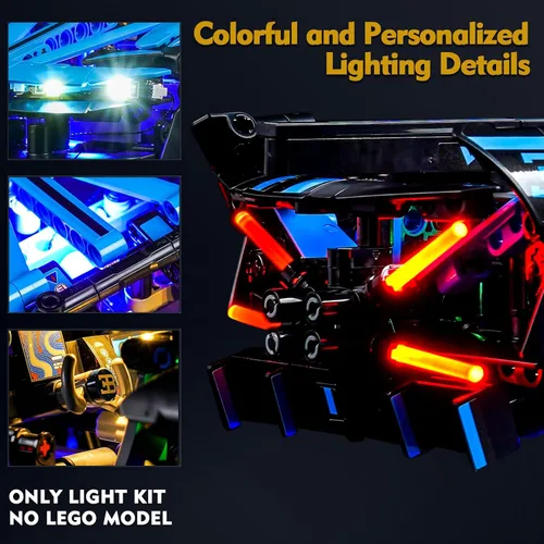 Miniatura 2 de VONADO Kit de luz LED compatible con Lego Bugatti Bolide Agile Blue, iluminación de bricolaje para Lego 42162 Juego de construcción - Luces Bugatti