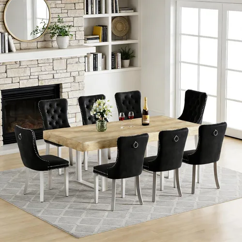 Miniatura 15 de Juego de mesa de comedor extensible de 5 piezas para 4, mesa de cocina de madera marrón de 63-78.7 pulgadas con 4 sillas acolchadas beige, juego