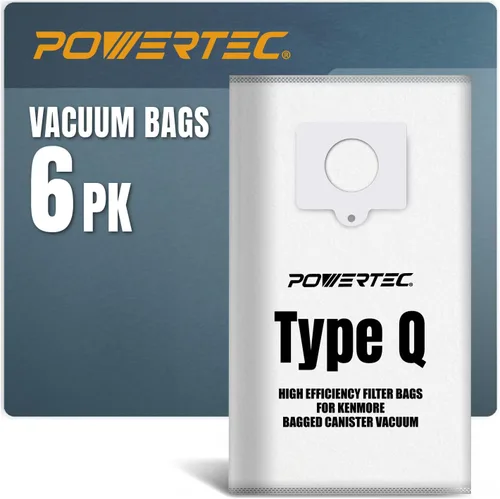 POWERTEC 53292 Bolsas de vacío tipo Q para Kenmore, paquete de 6, bolsas de repuesto para aspiradoras de recipiente 81615, 81214, 81414, 81714,