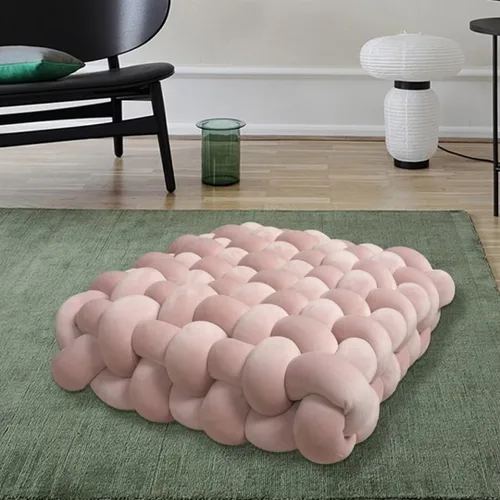 Miniatura 16 de Almohada decorativa cuadrada con nudo de 13 pulgadas, almohada anudada de terciopelo negro, almohada de piso de 8 bolas para sala de estar, ventana