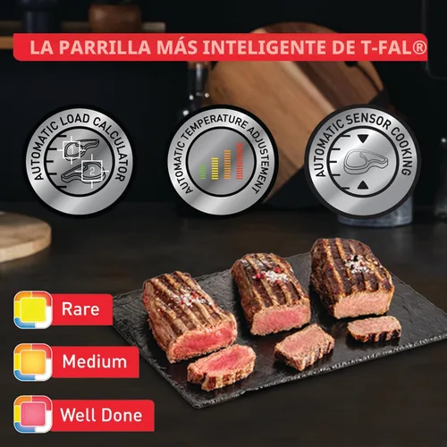 Miniatura 2 de T-Fal OptiGrill - Parrilla eléctrica de acero inoxidable, 4 porciones, 6 modos de cocción automáticos, parrilla inteligente, poco hecho a bien