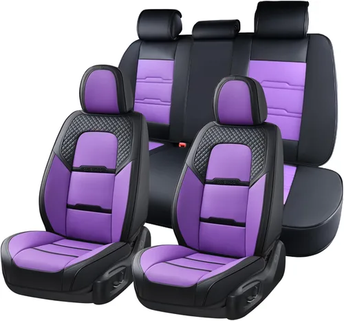 Miniatura 20 de Coverado Fundas para Asientos de Coche, Protector de Asiento con Soporte Lumbar y Reposacabezas Removible, Cojín de Asiento de Piel Transpirable